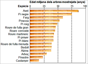 Edat mitjana dels cores analitzats a l'IEFC per espècie